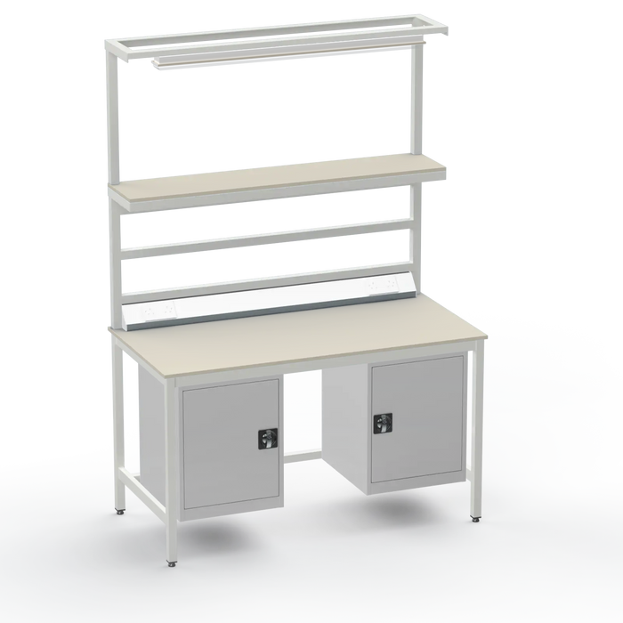 Electronics ESD Workbench | Anti-Static Worktop | Twin Cupboards, Upper Shelf, Light Fitting & Electrical