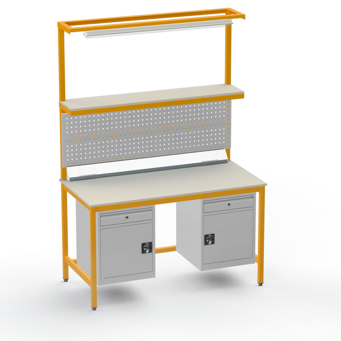 Electronics ESD Workbench | Anti-Static Worktop | Twin Cupboards With Drawer | Upper Shelf & Tool Panel | Electrical & Lighting