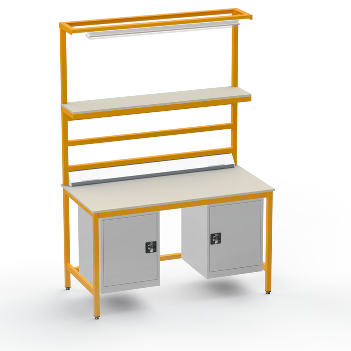 Electronics ESD Workbench | Anti-Static Worktop | Twin Cupboards, Upper Shelf, Light Fitting & Electrical