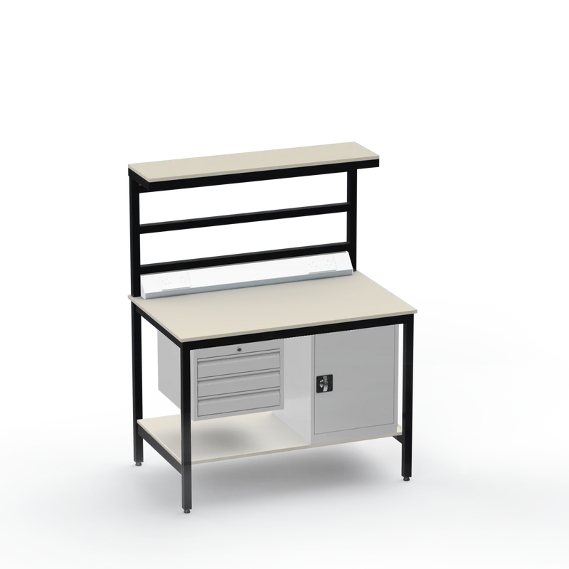 Electronics ESD Workbench | Anti-Static Worktop | 3 Drawers & Cupboard | Benchtop Electrical | Upper & Lower Shelves