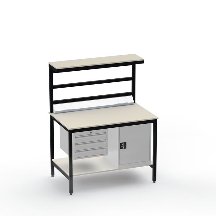 Electronics ESD Workbench | Anti-Static Worktop | 3 Drawers & Cupboard | Benchtop Electrical | Upper & Lower Shelves