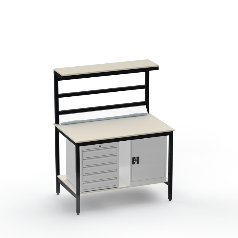 Electronics ESD Workbench | Anti-Static Worktop | 5 Drawers & Cupboard | Benchtop Electrical | Upper & Lower Shelves
