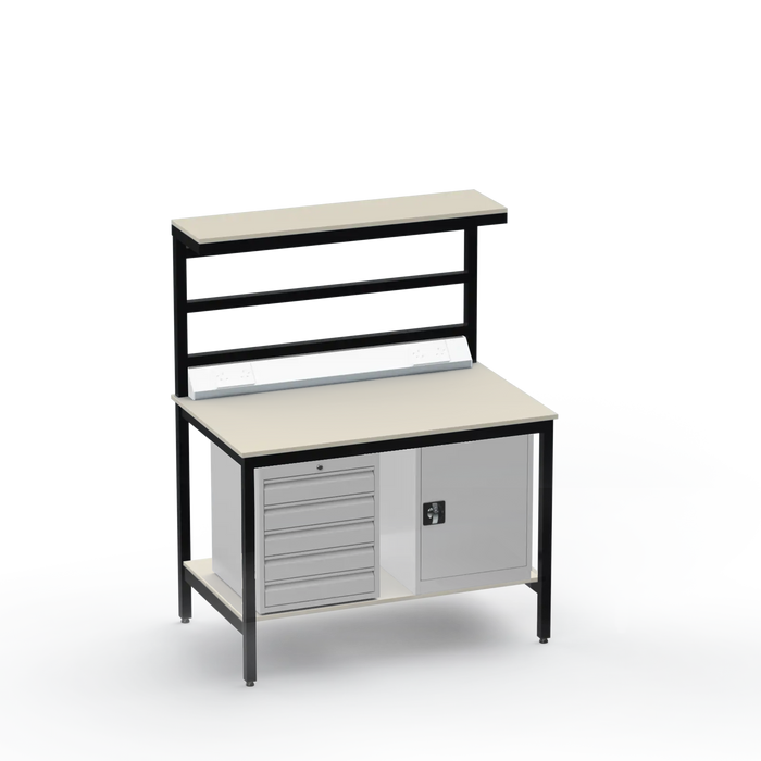 Electronics ESD Workbench | Anti-Static Worktop | 5 Drawers & Cupboard | Benchtop Electrical | Upper & Lower Shelves