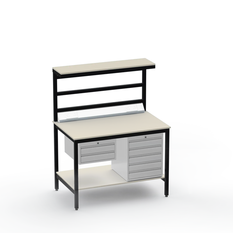 Electronics ESD Workbench | Anti-Static Worktop | 2 Drawers & 5 Drawers & Upper & Lower Shelves & Electrical