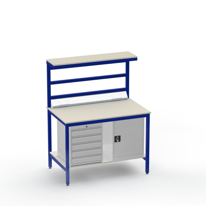 Electronics ESD Workbench | Anti-Static Worktop | 5 Drawers & Cupboard | Benchtop Electrical | Upper & Lower Shelves