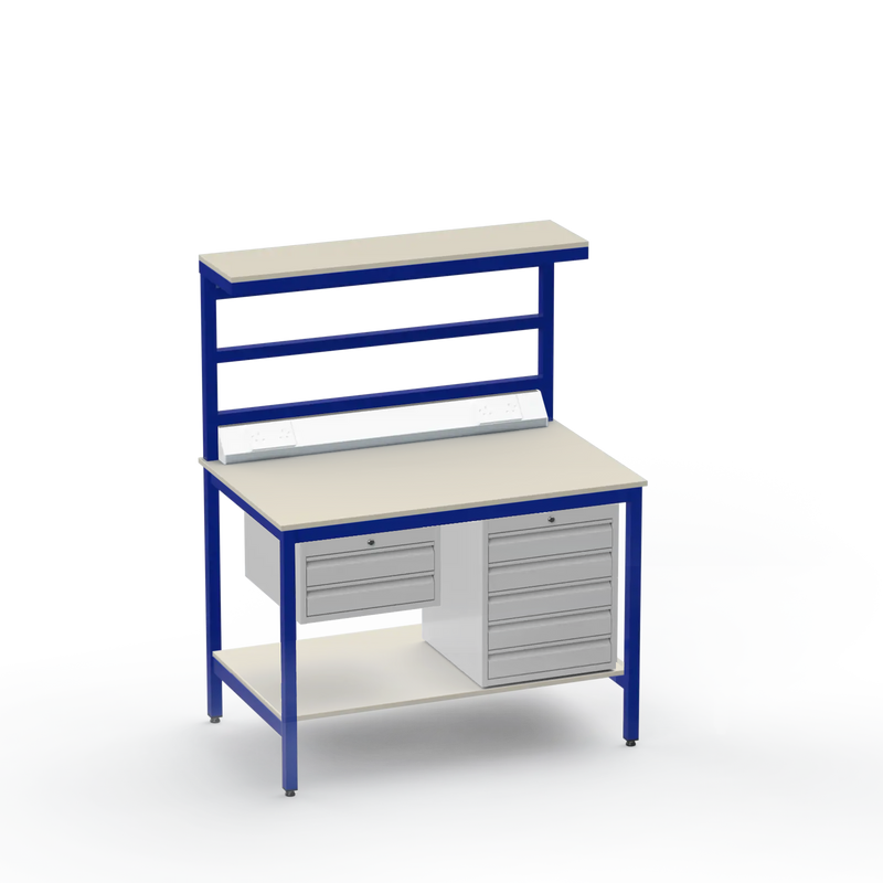 Electronics ESD Workbench | Anti-Static Worktop | 2 Drawers & 5 Drawers & Upper & Lower Shelves & Electrical