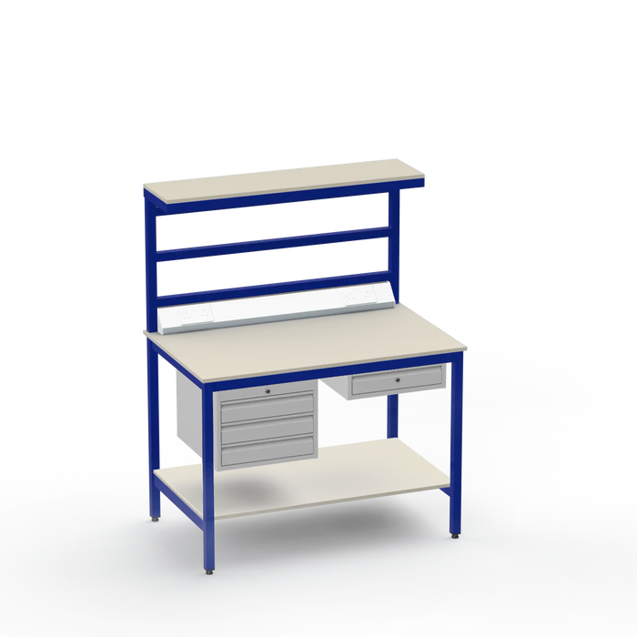 Electronics ESD Workbench | Anti-Static Worktop | 3 Drawers & Single Drawer, Electrical, Upper & Lower Shelf