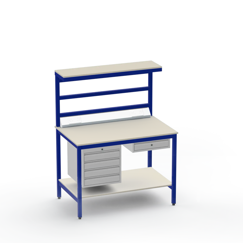 ESD Workbench | Anti-Static Worktop | 4 Drawers & Single Drawer | Upper & Lower Shelves | Electrical
