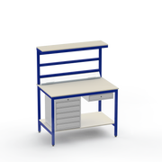 Electronics ESD Workbench | Anti-Static Worktop | 5 Drawers & Single Drawer & Bench Top Electrical & Upper & Lower Shelves