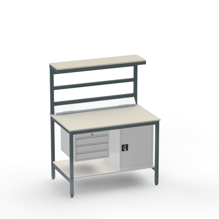 Electronics ESD Workbench | Anti-Static Worktop | 3 Drawers & Cupboard | Benchtop Electrical | Upper & Lower Shelves