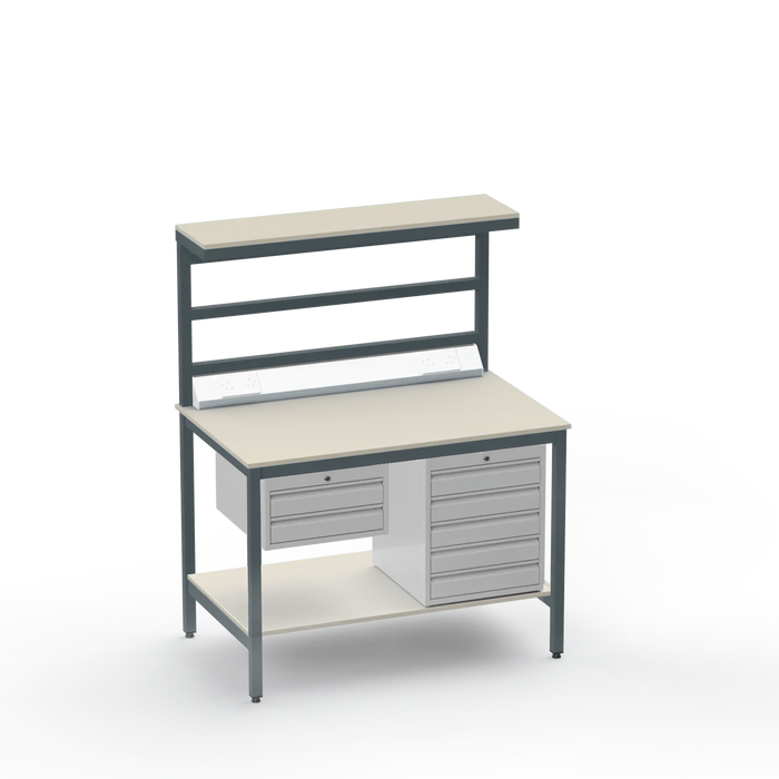 Electronics ESD Workbench | Anti-Static Worktop | 2 Drawers & 5 Drawers & Upper & Lower Shelves & Electrical