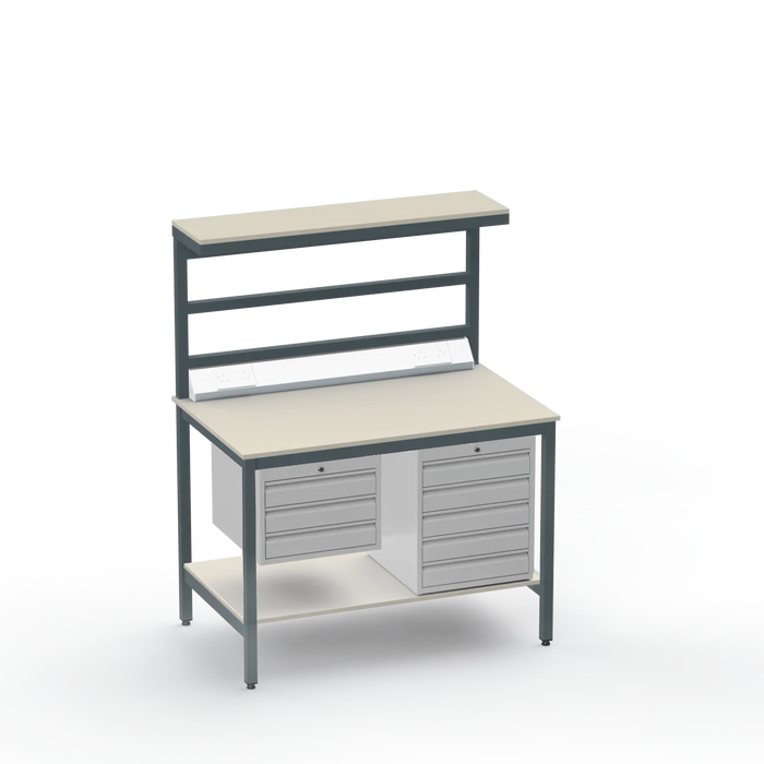 Electronics ESD Workbench | Anti-Static Worktop | 3 Drawers & 5 Drawers & Upper & Lower Shelves