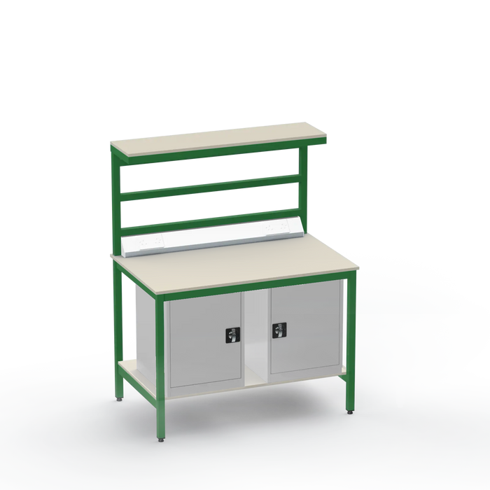 Electronics ESD Workbench | Anti-Static Worktop | Twin Cupboards & Upper & Lower Shelves & Benchtop Electrical
