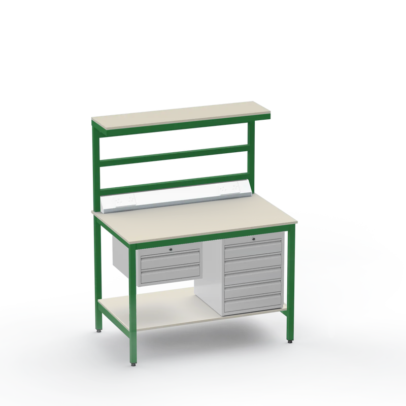 Electronics ESD Workbench | Anti-Static Worktop | 2 Drawers & 5 Drawers & Upper & Lower Shelves & Electrical