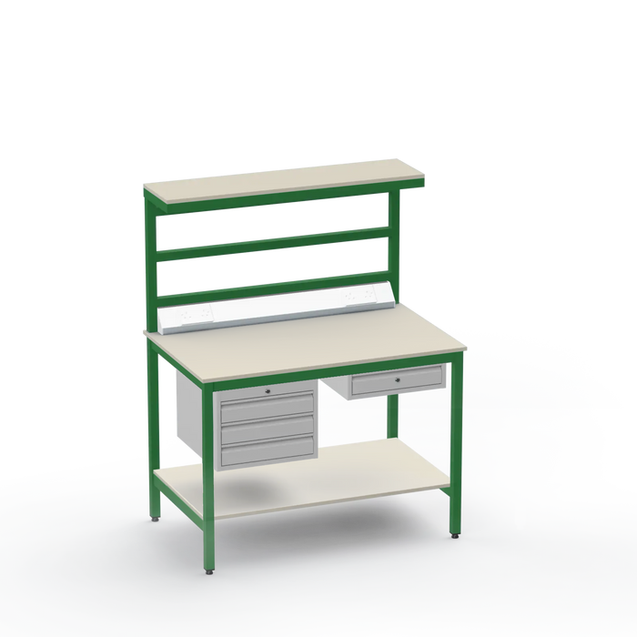 Electronics ESD Workbench | Anti-Static Worktop | 3 Drawers & Single Drawer, Electrical, Upper & Lower Shelf