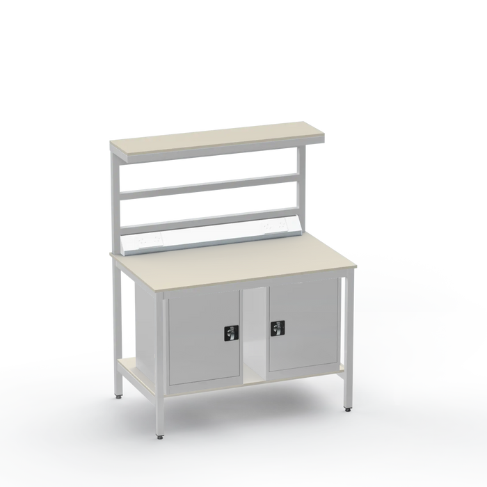 Electronics ESD Workbench | Anti-Static Worktop | Twin Cupboards & Upper & Lower Shelves & Benchtop Electrical