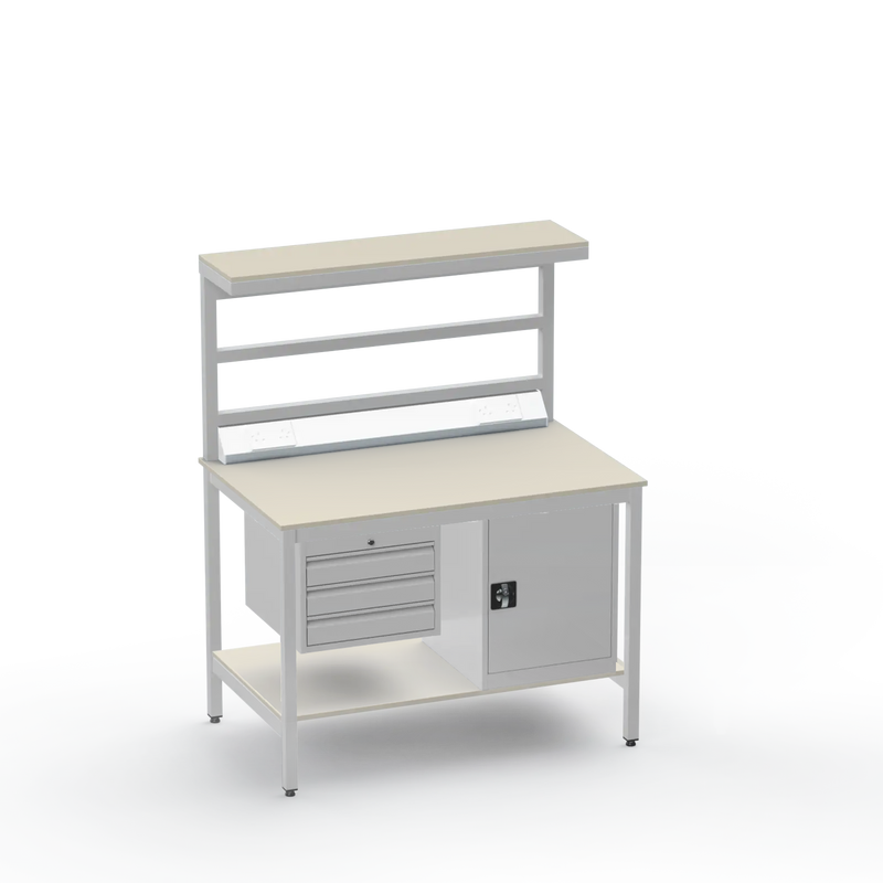 Electronics ESD Workbench | Anti-Static Worktop | 3 Drawers & Cupboard | Benchtop Electrical | Upper & Lower Shelves
