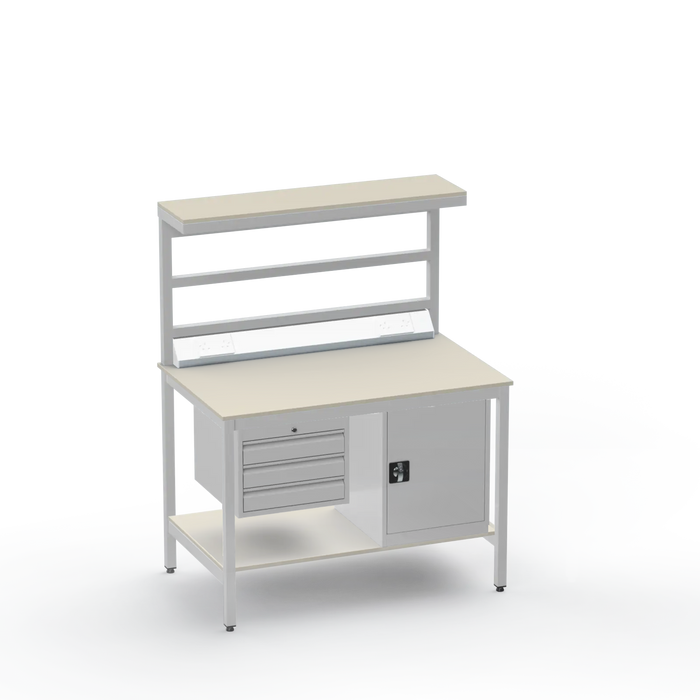 Electronics ESD Workbench | Anti-Static Worktop | 3 Drawers & Cupboard | Benchtop Electrical | Upper & Lower Shelves
