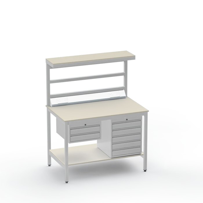 Electronics ESD Workbench | Anti-Static Worktop | 2 Drawers & 5 Drawers & Upper & Lower Shelves & Electrical