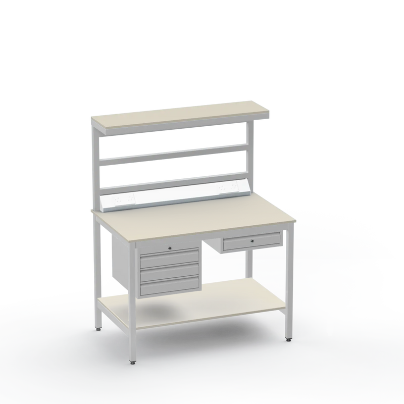 Electronics ESD Workbench | Anti-Static Worktop | 3 Drawers & Single Drawer, Electrical, Upper & Lower Shelf