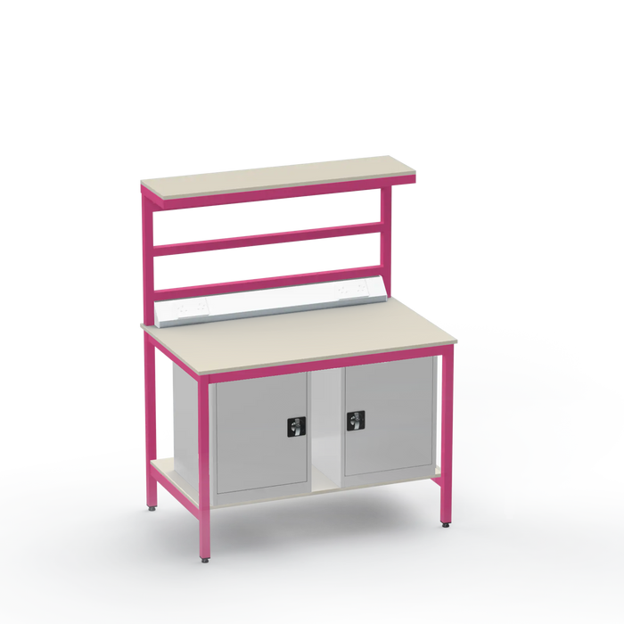 Electronics ESD Workbench | Anti-Static Worktop | Twin Cupboards & Upper & Lower Shelves & Benchtop Electrical