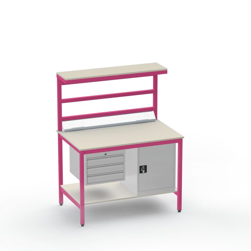 Electronics ESD Workbench | Anti-Static Worktop | 3 Drawers & Cupboard | Benchtop Electrical | Upper & Lower Shelves