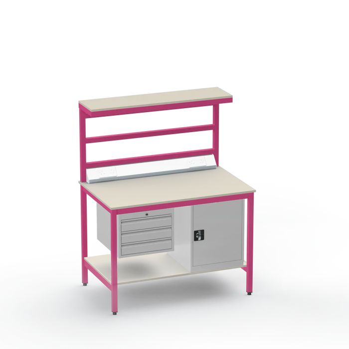 Electronics ESD Workbench | Anti-Static Worktop | 3 Drawers & Cupboard | Benchtop Electrical | Upper & Lower Shelves