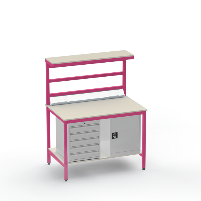 Electronics ESD Workbench | Anti-Static Worktop | 5 Drawers & Cupboard | Benchtop Electrical | Upper & Lower Shelves