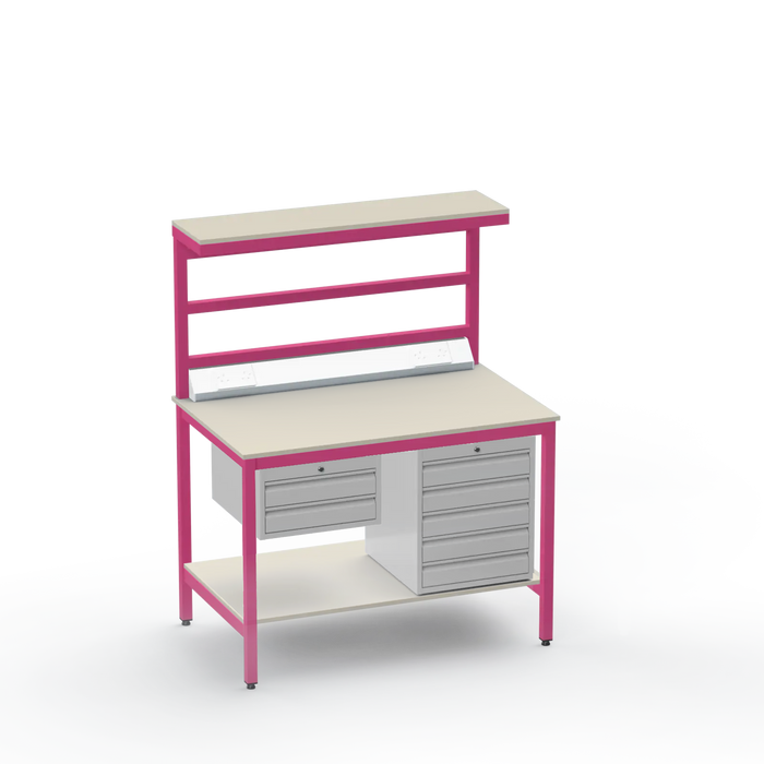 Electronics ESD Workbench | Anti-Static Worktop | 2 Drawers & 5 Drawers & Upper & Lower Shelves & Electrical