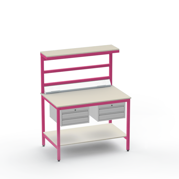 Electronics ESD Workbench | Anti-Static Worktop | Twin 2-Drawer Units & Electrical & Upper & Lower Shelves