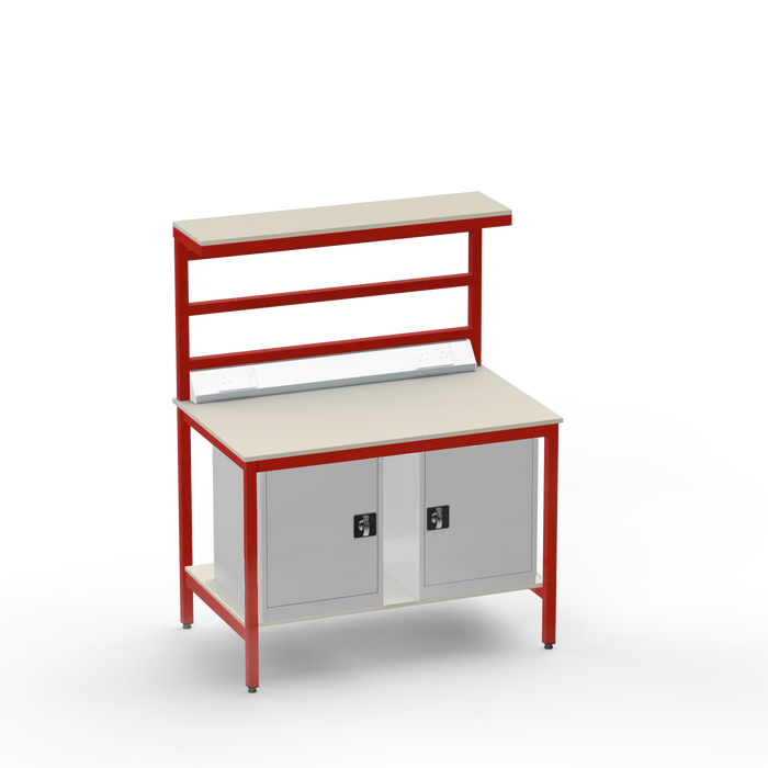 Electronics ESD Workbench | Anti-Static Worktop | Twin Cupboards & Upper & Lower Shelves & Benchtop Electrical