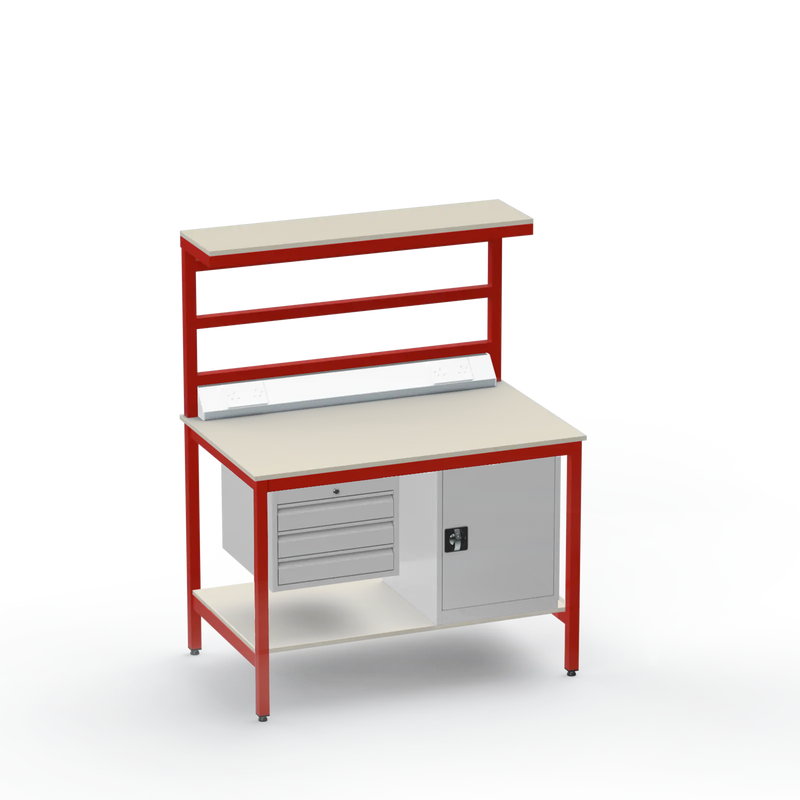 Electronics ESD Workbench | Anti-Static Worktop | 3 Drawers & Cupboard | Benchtop Electrical | Upper & Lower Shelves