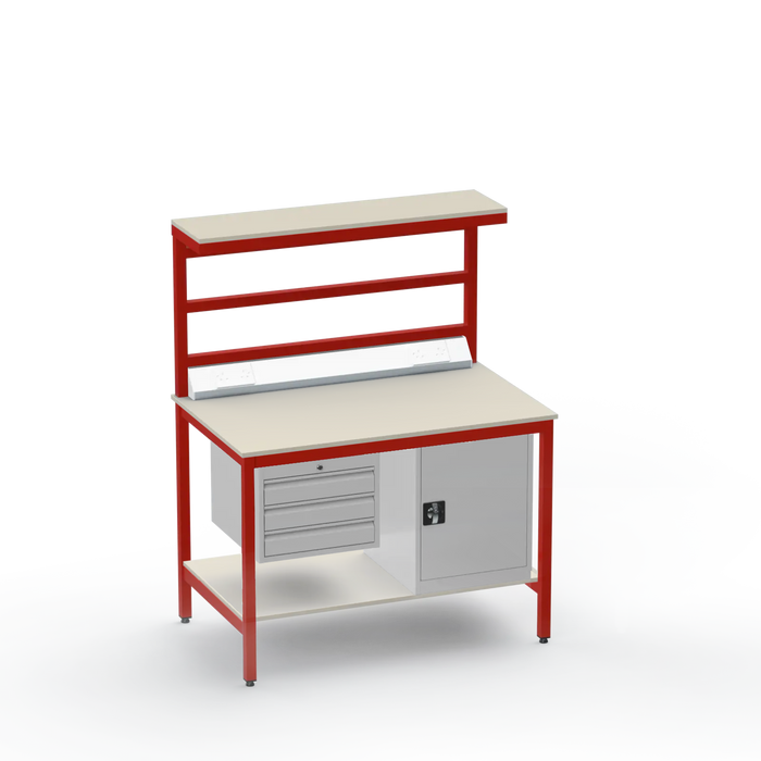 Electronics ESD Workbench | Anti-Static Worktop | 3 Drawers & Cupboard | Benchtop Electrical | Upper & Lower Shelves