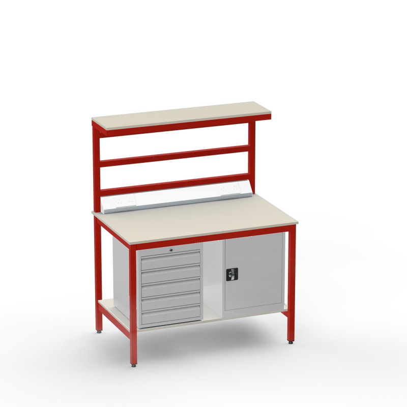 Electronics ESD Workbench | Anti-Static Worktop | 5 Drawers & Cupboard | Benchtop Electrical | Upper & Lower Shelves