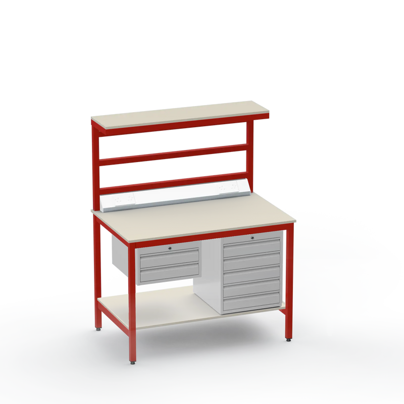 Electronics ESD Workbench | Anti-Static Worktop | 2 Drawers & 5 Drawers & Upper & Lower Shelves & Electrical