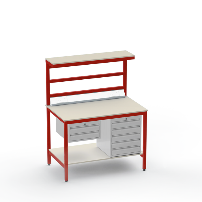 Electronics ESD Workbench | Anti-Static Worktop | 2 Drawers & 5 Drawers & Upper & Lower Shelves & Electrical