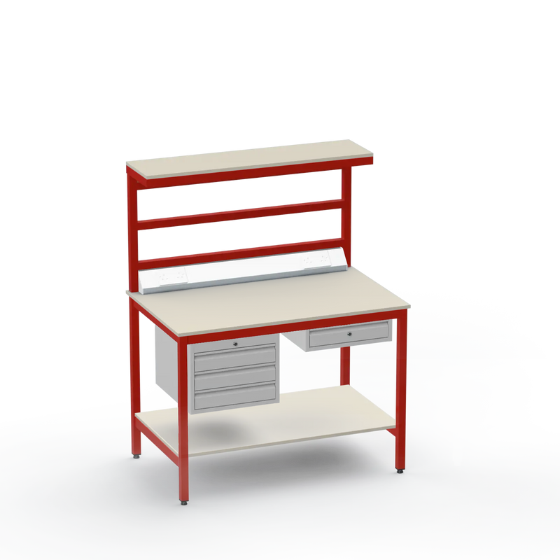 Electronics ESD Workbench | Anti-Static Worktop | 3 Drawers & Single Drawer, Electrical, Upper & Lower Shelf