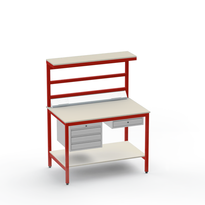 Electronics ESD Workbench | Anti-Static Worktop | 3 Drawers & Single Drawer, Electrical, Upper & Lower Shelf
