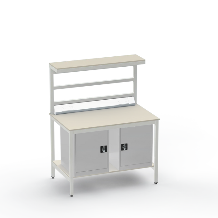 Electronics ESD Workbench | Anti-Static Worktop | Twin Cupboards & Upper & Lower Shelves & Benchtop Electrical