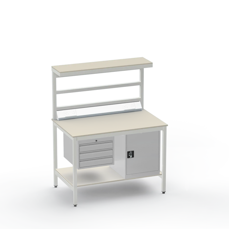 Electronics ESD Workbench | Anti-Static Worktop | 3 Drawers & Cupboard | Benchtop Electrical | Upper & Lower Shelves