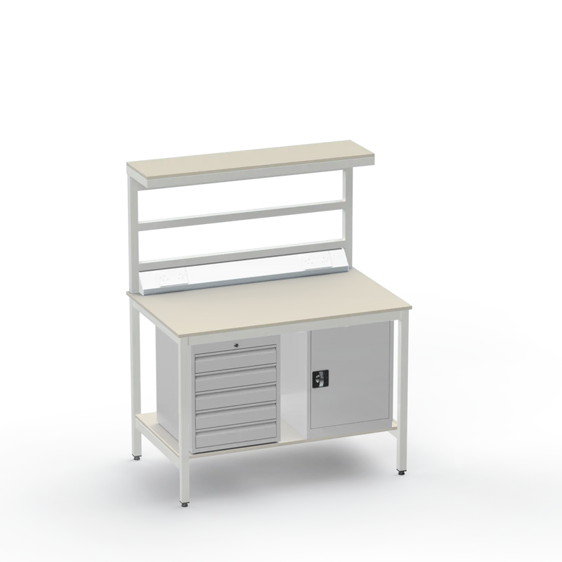Electronics ESD Workbench | Anti-Static Worktop | 5 Drawers & Cupboard | Benchtop Electrical | Upper & Lower Shelves