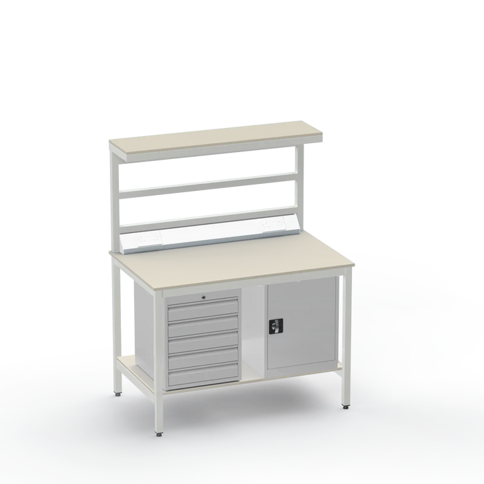 Electronics ESD Workbench | Anti-Static Worktop | 5 Drawers & Cupboard | Benchtop Electrical | Upper & Lower Shelves