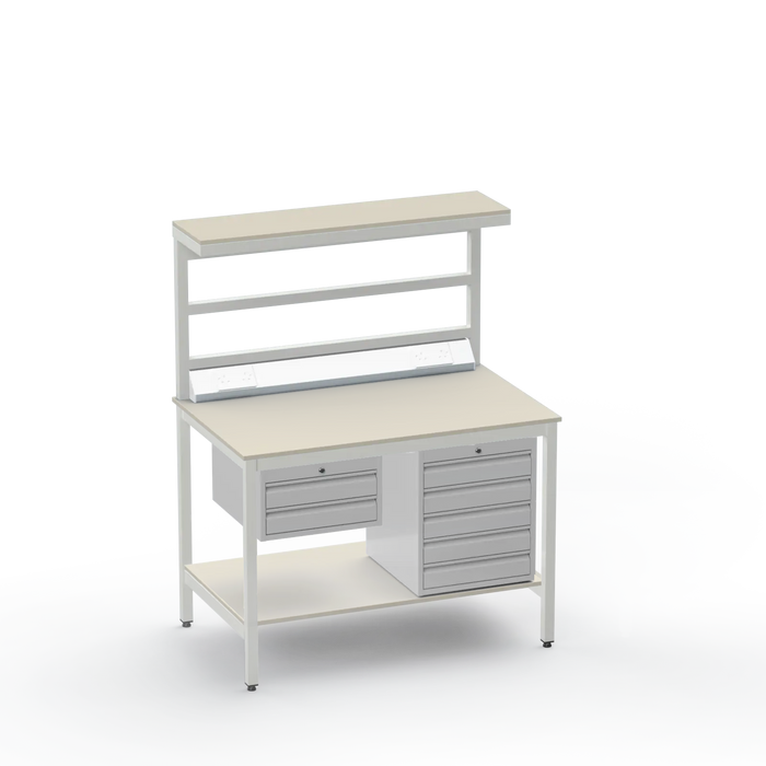 Electronics ESD Workbench | Anti-Static Worktop | 2 Drawers & 5 Drawers & Upper & Lower Shelves & Electrical