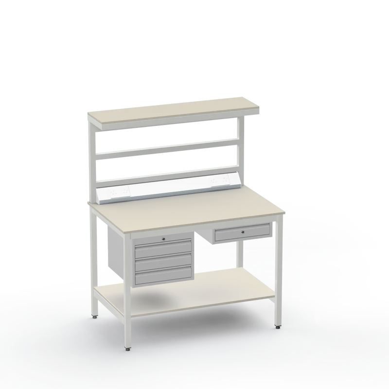 Electronics ESD Workbench | Anti-Static Worktop | 3 Drawers & Single Drawer, Electrical, Upper & Lower Shelf