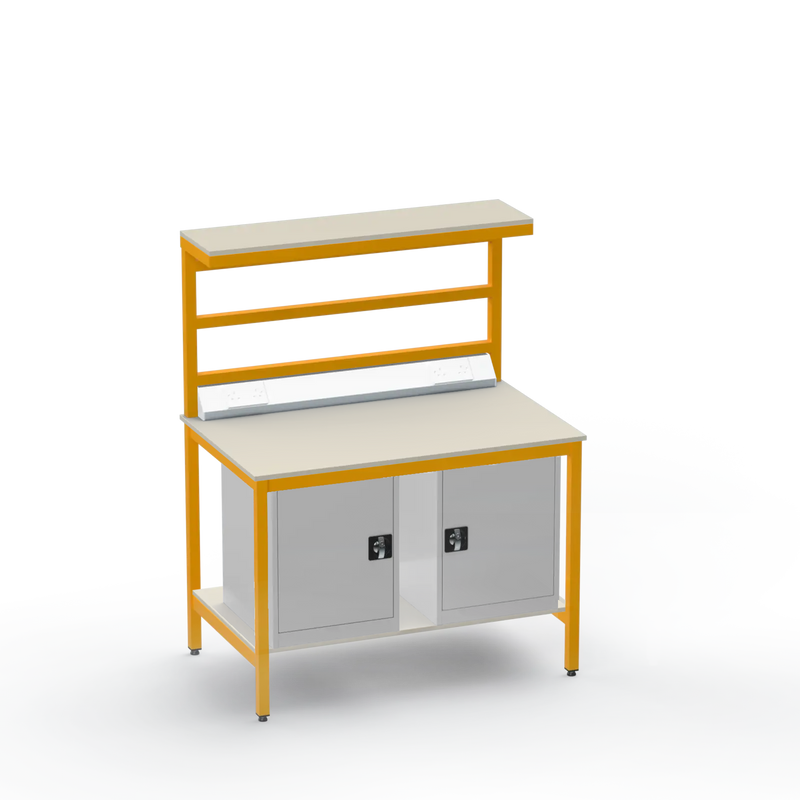 Electronics ESD Workbench | Anti-Static Worktop | Twin Cupboards & Upper & Lower Shelves & Benchtop Electrical