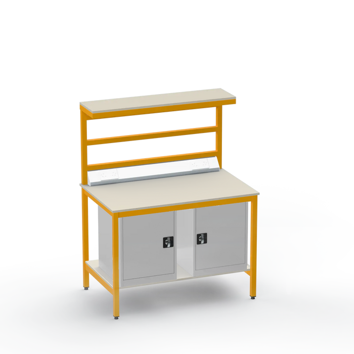 Electronics ESD Workbench | Anti-Static Worktop | Twin Cupboards & Upper & Lower Shelves & Benchtop Electrical