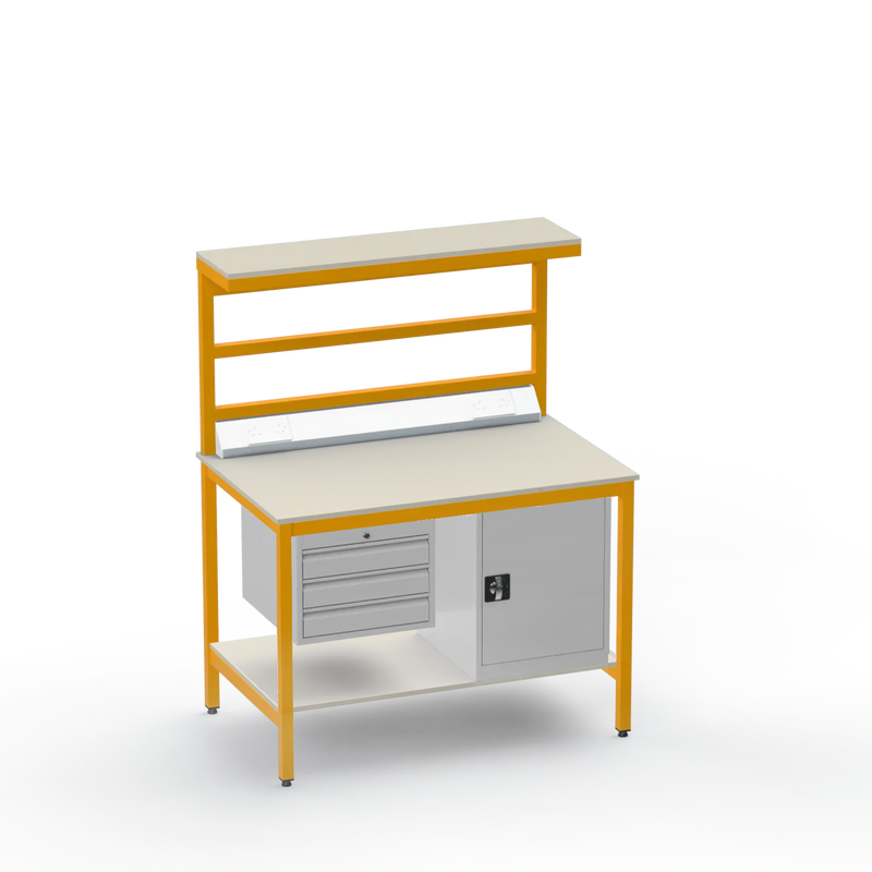 Electronics ESD Workbench | Anti-Static Worktop | 3 Drawers & Cupboard | Benchtop Electrical | Upper & Lower Shelves
