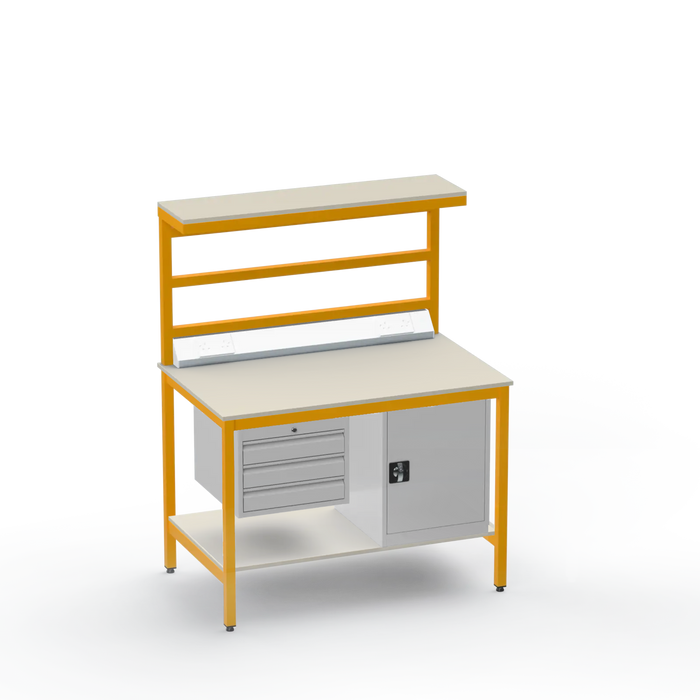 Electronics ESD Workbench | Anti-Static Worktop | 3 Drawers & Cupboard | Benchtop Electrical | Upper & Lower Shelves