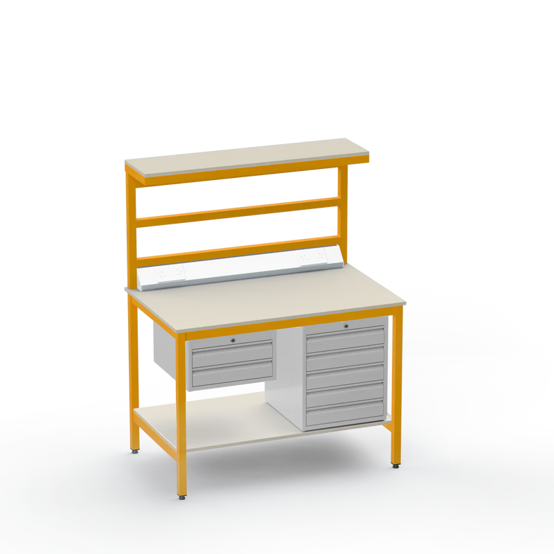 Electronics ESD Workbench | Anti-Static Worktop | 2 Drawers & 5 Drawers & Upper & Lower Shelves & Electrical