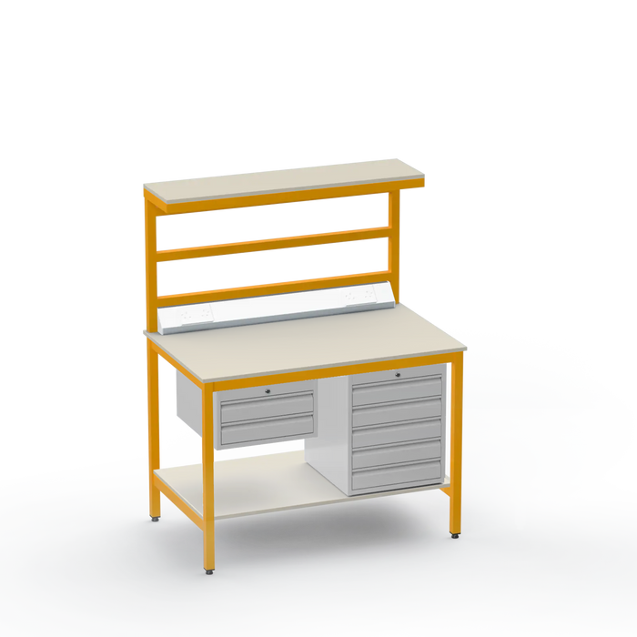 Electronics ESD Workbench | Anti-Static Worktop | 2 Drawers & 5 Drawers & Upper & Lower Shelves & Electrical